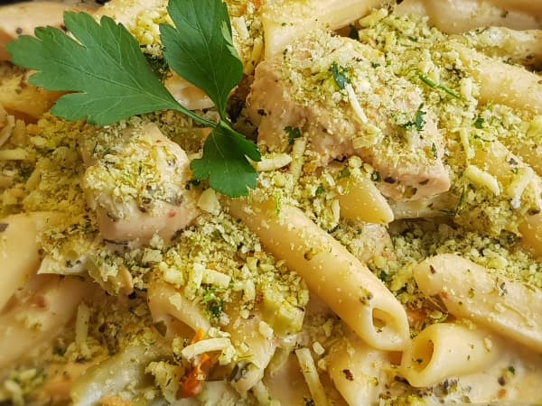 Chicken & Broccoli Pasta Bake, Topped with a Cheddar & Herb Crumb