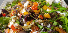 Load image into Gallery viewer, Mixed grean leaf salad roast Mediterranean veg Feta, Semi Dried Tomatoes, Toasted Seeds (GF)
